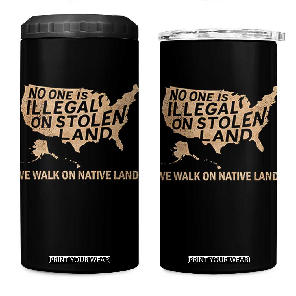 No One Is Illegal On Stolen Land 4 in 1 Can Cooler Tumbler We Walk On Native Land Vintage American Map TS11 One Size: 16 oz Black Print Your Wear