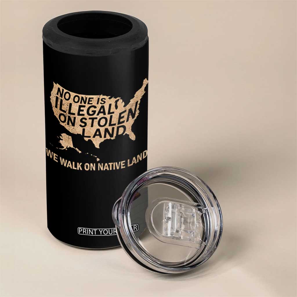 No One Is Illegal On Stolen Land 4 in 1 Can Cooler Tumbler We Walk On Native Land Vintage American Map TS11 Print Your Wear