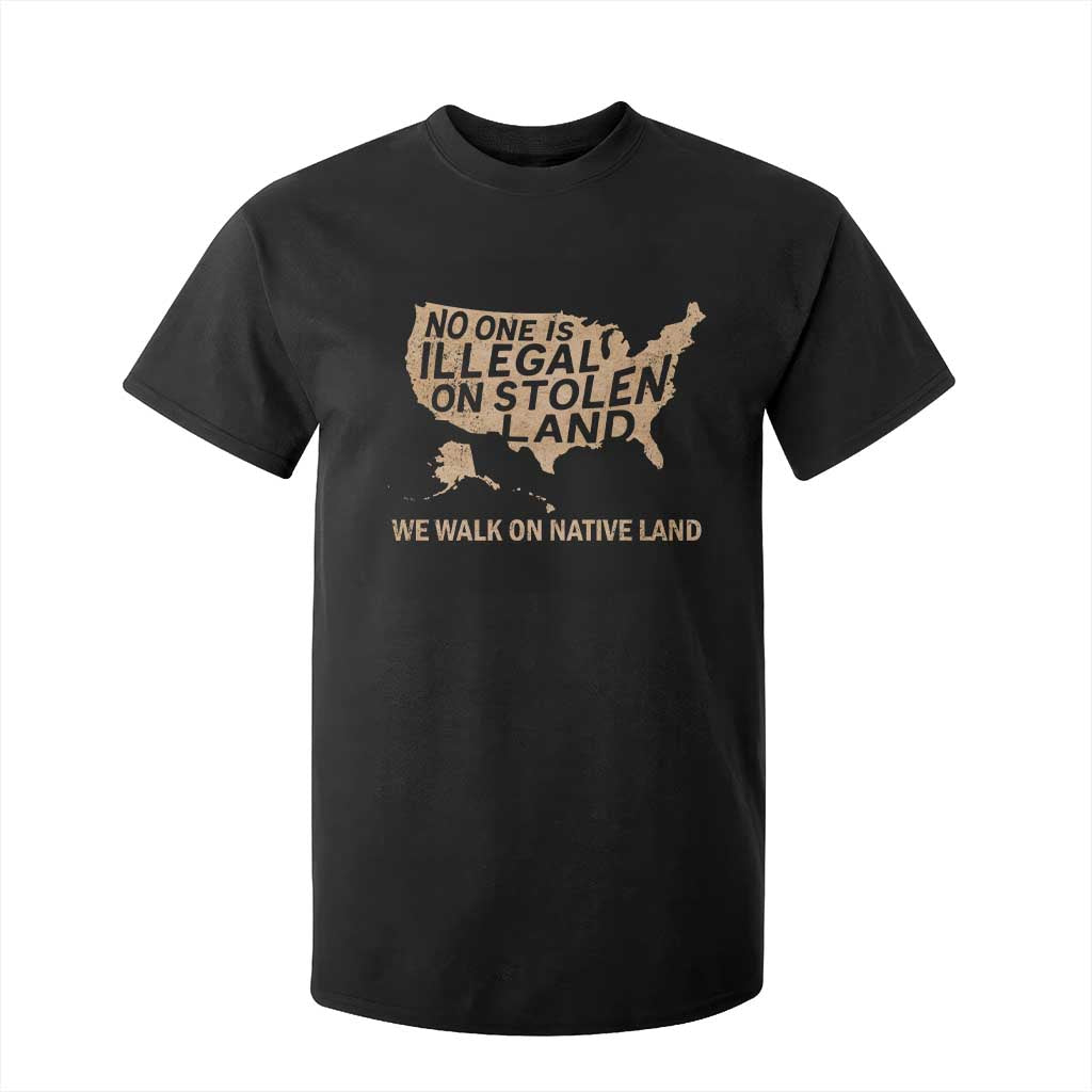 No One Is Illegal On Stolen Land T Shirt For Kid We Walk On Native Land Vintage American Map TS11 Black Print Your Wear