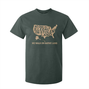 No One Is Illegal On Stolen Land T Shirt For Kid We Walk On Native Land Vintage American Map TS11 Dark Forest Green Print Your Wear