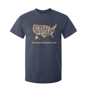 No One Is Illegal On Stolen Land T Shirt For Kid We Walk On Native Land Vintage American Map TS11 Navy Print Your Wear