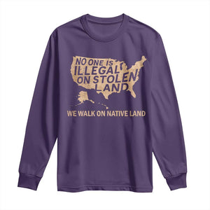 No One Is Illegal On Stolen Land Long Sleeve Shirt We Walk On Native Land Vintage American Map TS11 Purple Print Your Wear