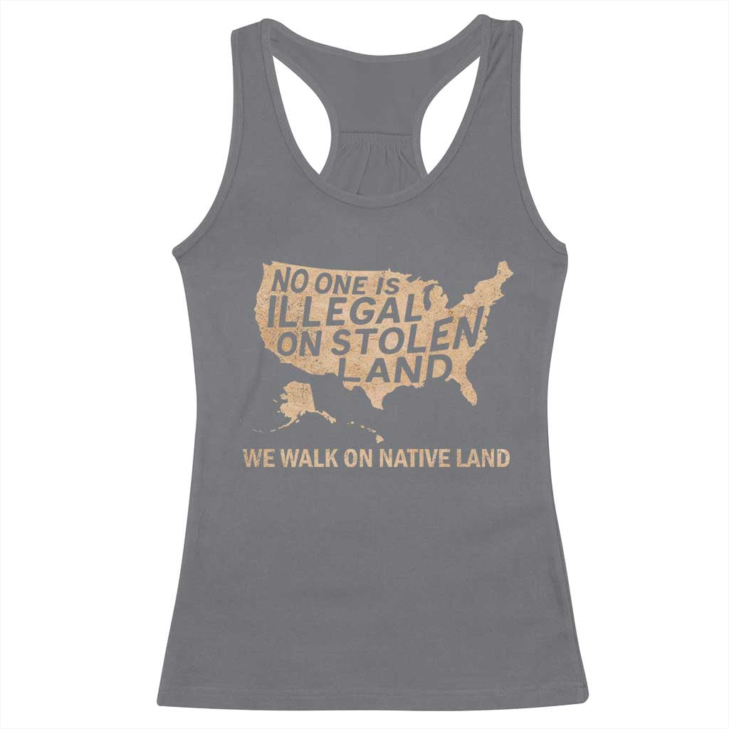 No One Is Illegal On Stolen Land Racerback Tank Top We Walk On Native Land Vintage American Map TS11 Charcoal Print Your Wear