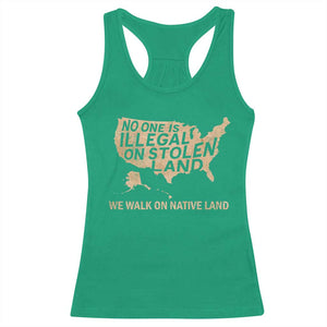 No One Is Illegal On Stolen Land Racerback Tank Top We Walk On Native Land Vintage American Map TS11 Irish Green Print Your Wear