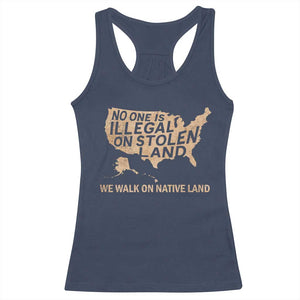 No One Is Illegal On Stolen Land Racerback Tank Top We Walk On Native Land Vintage American Map TS11 Navy Print Your Wear