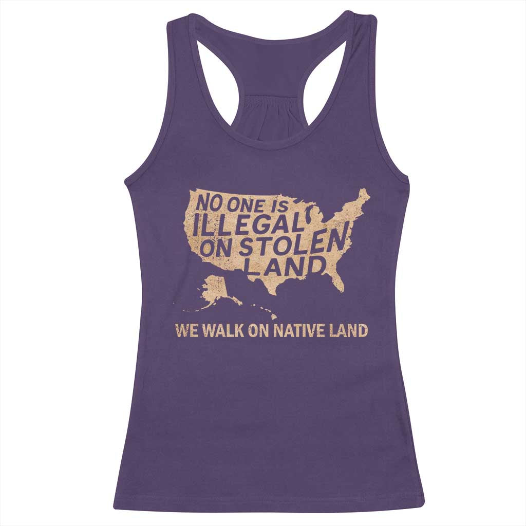 No One Is Illegal On Stolen Land Racerback Tank Top We Walk On Native Land Vintage American Map TS11 Purple Print Your Wear
