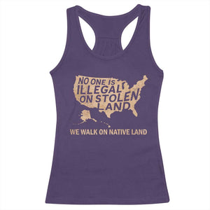 No One Is Illegal On Stolen Land Racerback Tank Top We Walk On Native Land Vintage American Map TS11 Purple Print Your Wear