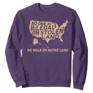 No One Is Illegal On Stolen Land Sweatshirt We Walk On Native Land Vintage American Map TS11 Purple Print Your Wear