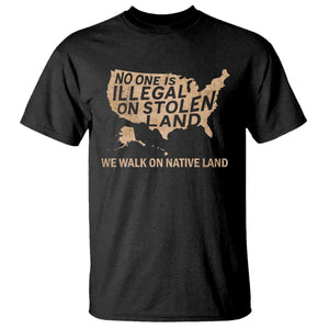 No One Is Illegal On Stolen Land T Shirt We Walk On Native Land Vintage American Map TS11 Black Print Your Wear