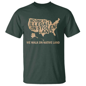 No One Is Illegal On Stolen Land T Shirt We Walk On Native Land Vintage American Map TS11 Dark Forest Green Print Your Wear
