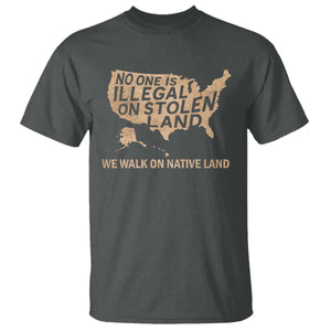 No One Is Illegal On Stolen Land T Shirt We Walk On Native Land Vintage American Map TS11 Dark Heather Print Your Wear