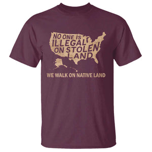 No One Is Illegal On Stolen Land T Shirt We Walk On Native Land Vintage American Map TS11 Maroon Print Your Wear