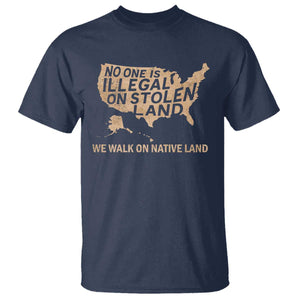 No One Is Illegal On Stolen Land T Shirt We Walk On Native Land Vintage American Map TS11 Navy Print Your Wear