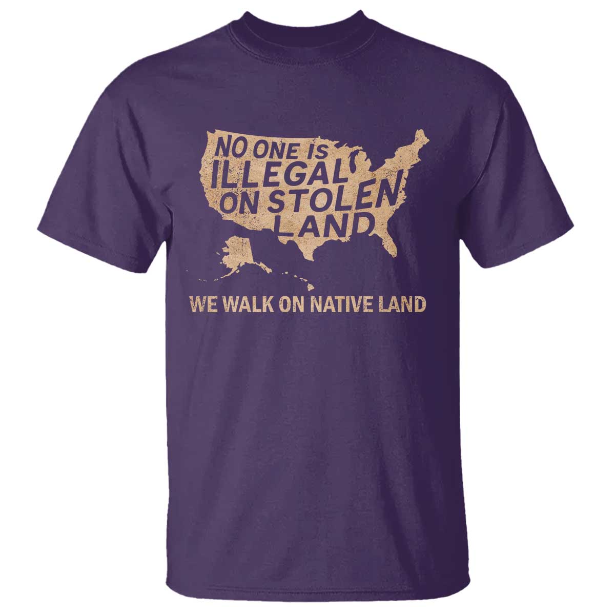 No One Is Illegal On Stolen Land T Shirt We Walk On Native Land Vintage American Map TS11 Purple Print Your Wear