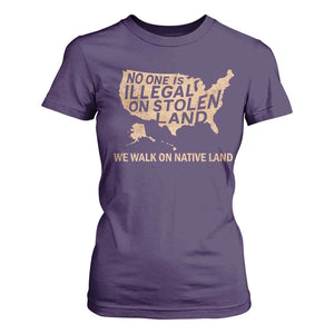 No One Is Illegal On Stolen Land T Shirt For Women We Walk On Native Land Vintage American Map TS11 Purple Print Your Wear