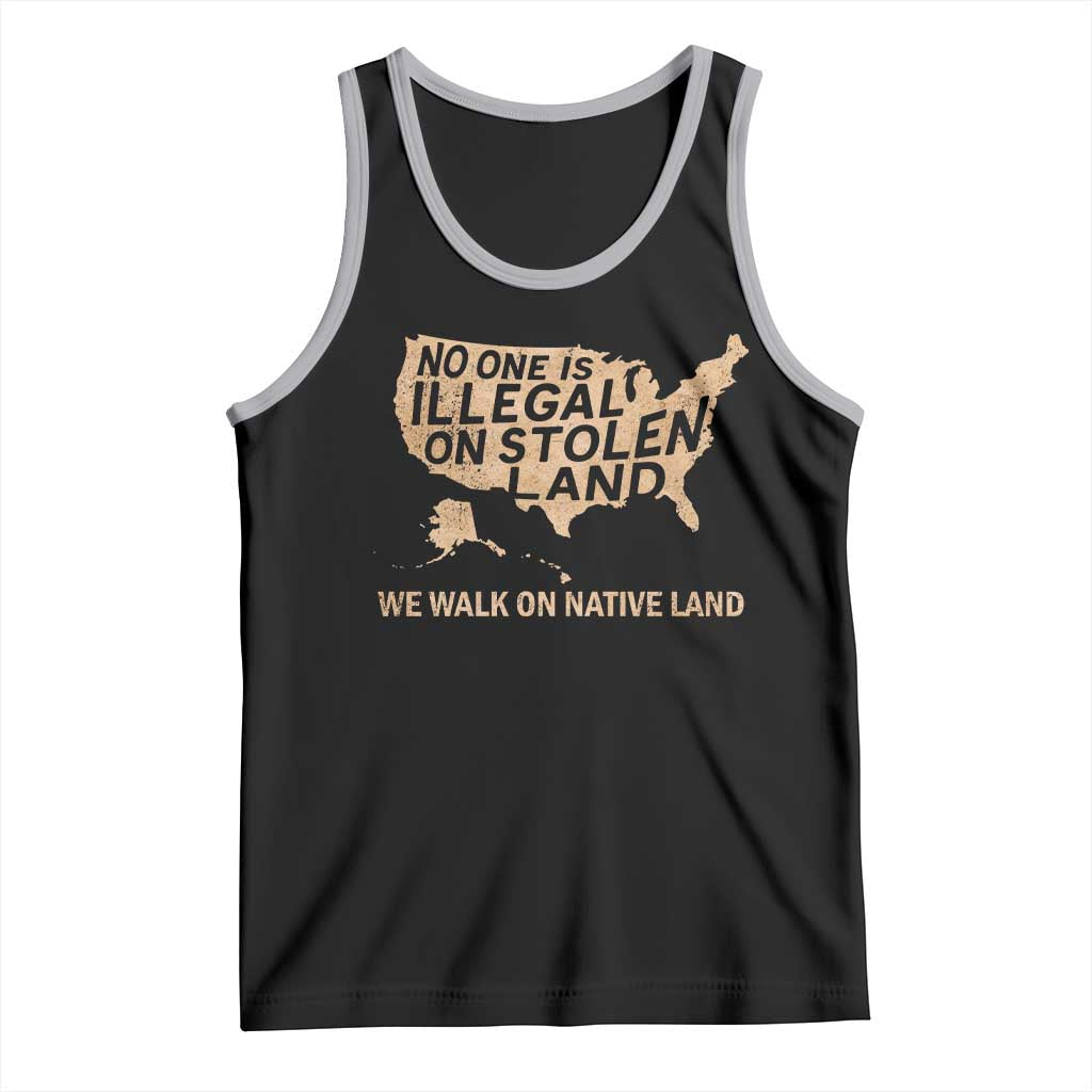 No One Is Illegal On Stolen Land Tank Top We Walk On Native Land Vintage American Map TS11 Black Athletic Heather Print Your Wear