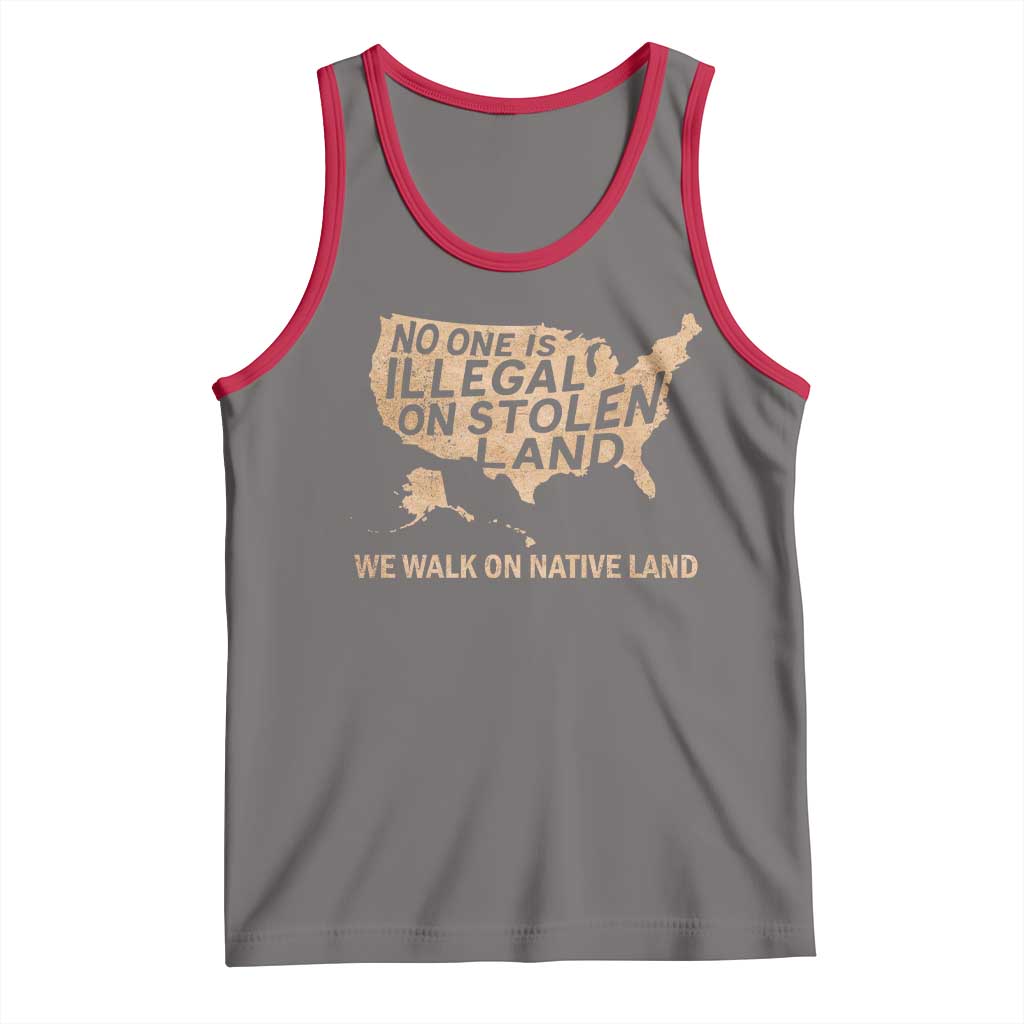 No One Is Illegal On Stolen Land Tank Top We Walk On Native Land Vintage American Map TS11 Deep Heather Red Print Your Wear