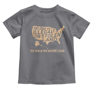No One Is Illegal On Stolen Land Toddler T Shirt We Walk On Native Land Vintage American Map TS11 Charcoal Print Your Wear