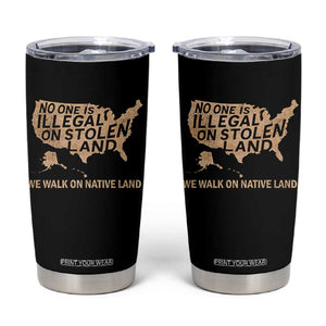 No One Is Illegal On Stolen Land Tumbler Cup We Walk On Native Land Vintage American Map TS11 Black Print Your Wear