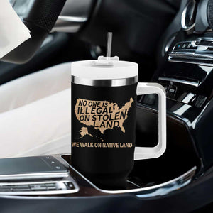 No One Is Illegal On Stolen Land Tumbler With Handle We Walk On Native Land Vintage American Map TS11 Print Your Wear