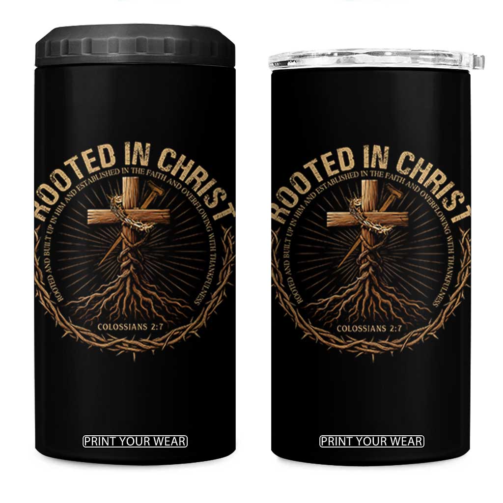 Rooted In Christ 4 in 1 Can Cooler Tumbler Jesus Christian Cross Bible Verse TS11 One Size: 16 oz Black Print Your Wear