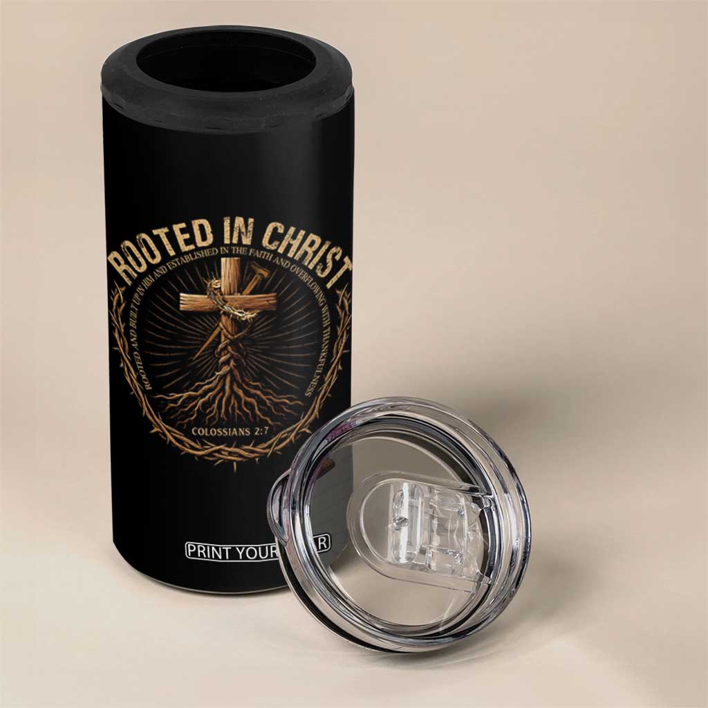 Rooted In Christ 4 in 1 Can Cooler Tumbler Jesus Christian Cross Bible Verse TS11 Print Your Wear