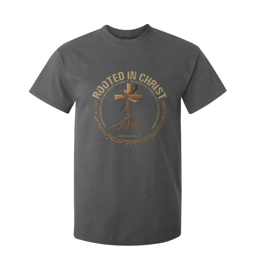 Rooted In Christ T Shirt For Kid Jesus Christian Cross Bible Verse TS11 Dark Heather Print Your Wear