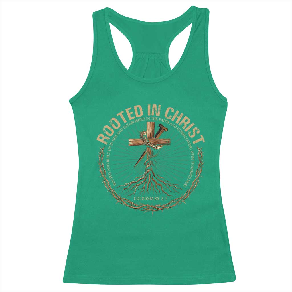 Rooted In Christ Racerback Tank Top Jesus Christian Cross Bible Verse TS11 Irish Green Print Your Wear