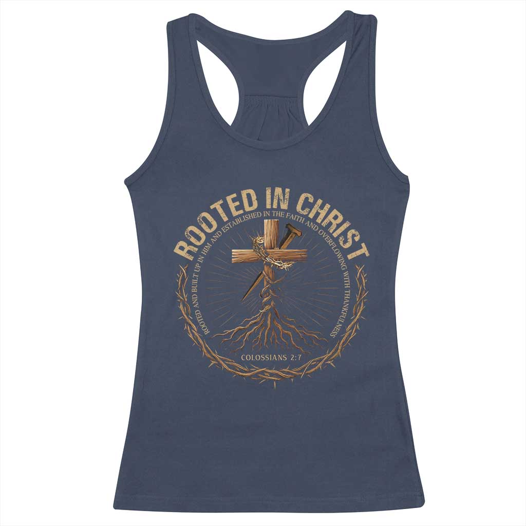 Rooted In Christ Racerback Tank Top Jesus Christian Cross Bible Verse TS11 Navy Print Your Wear