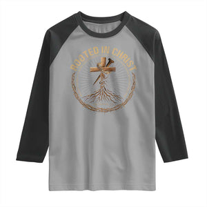 Rooted In Christ Raglan Shirt Jesus Christian Cross Bible Verse TS11 Sport Gray Black Print Your Wear