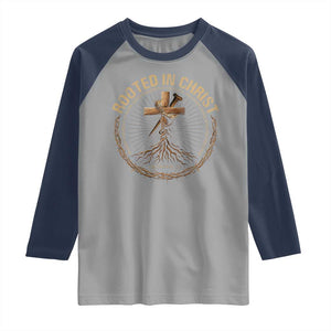 Rooted In Christ Raglan Shirt Jesus Christian Cross Bible Verse TS11 Sport Gray Navy Print Your Wear