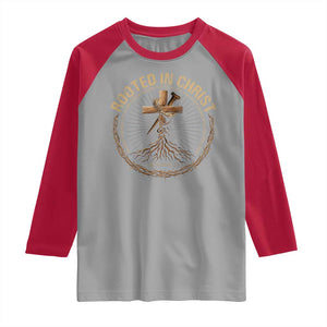Rooted In Christ Raglan Shirt Jesus Christian Cross Bible Verse TS11 Sport Gray Red Print Your Wear