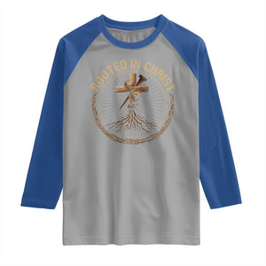 Rooted In Christ Raglan Shirt Jesus Christian Cross Bible Verse TS11 Sport Gray Royal Print Your Wear