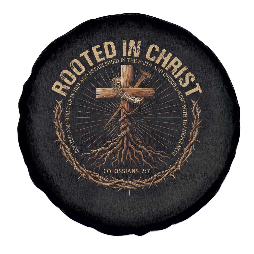 Rooted In Christ Spare Tire Cover Jesus Christian Cross Bible Verse TS11 Print Your Wear