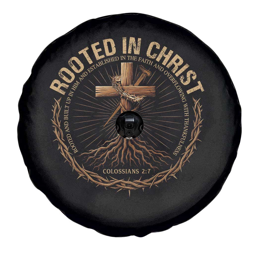 Rooted In Christ Spare Tire Cover Jesus Christian Cross Bible Verse TS11 Print Your Wear