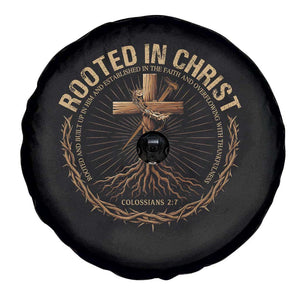 Rooted In Christ Spare Tire Cover Jesus Christian Cross Bible Verse TS11 Print Your Wear