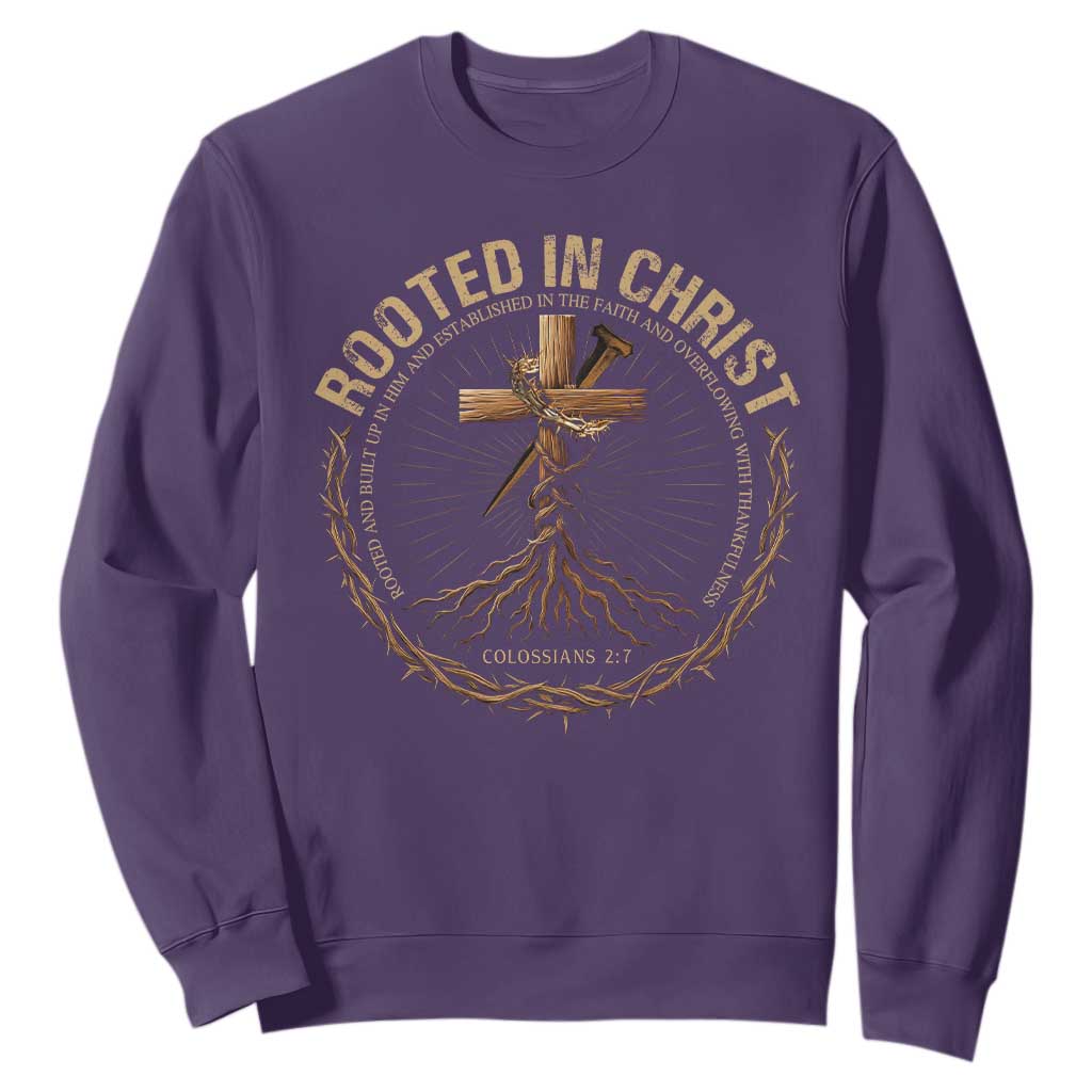 Rooted In Christ Sweatshirt Jesus Christian Cross Bible Verse TS11 Purple Print Your Wear