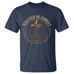 Rooted In Christ T Shirt Jesus Christian Cross Bible Verse TS11 Navy Print Your Wear