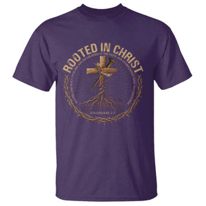 Rooted In Christ T Shirt Jesus Christian Cross Bible Verse TS11 Purple Print Your Wear
