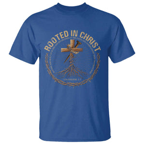 Rooted In Christ T Shirt Jesus Christian Cross Bible Verse TS11 Royal Blue Print Your Wear