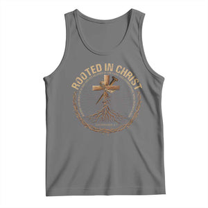 Rooted In Christ Tank Top Jesus Christian Cross Bible Verse TS11 Black Heather Print Your Wear