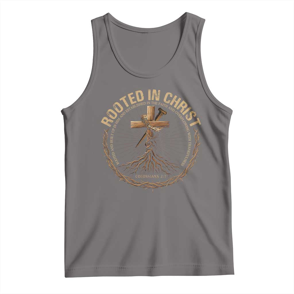 Rooted In Christ Tank Top Jesus Christian Cross Bible Verse TS11 Deep Heather Print Your Wear