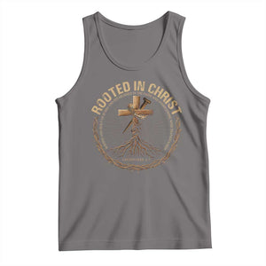 Rooted In Christ Tank Top Jesus Christian Cross Bible Verse TS11 Deep Heather Print Your Wear