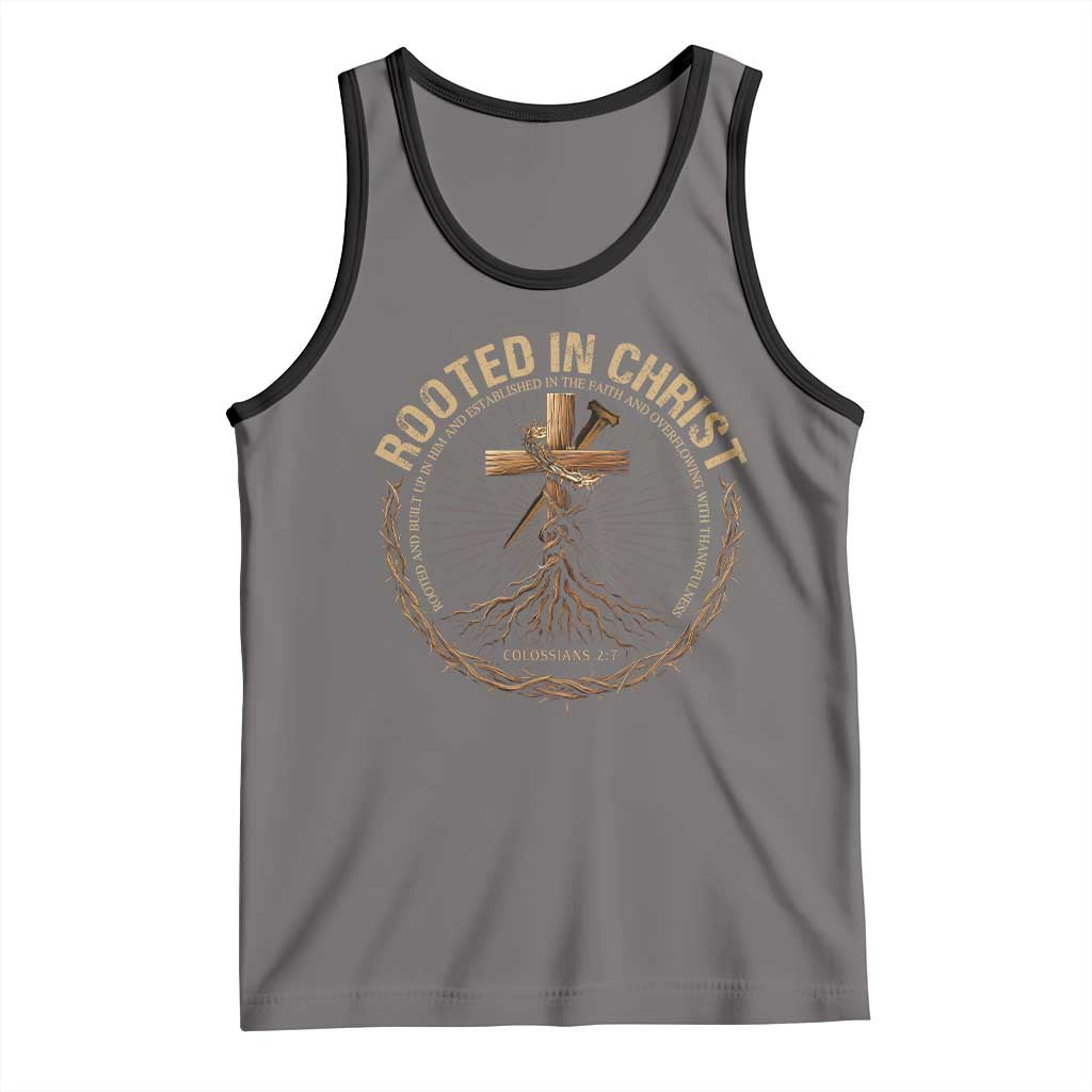 Rooted In Christ Tank Top Jesus Christian Cross Bible Verse TS11 Deep Heather Black Print Your Wear