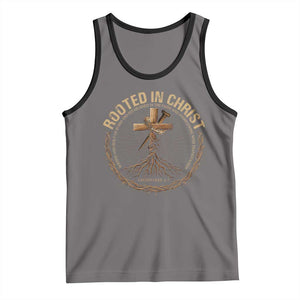 Rooted In Christ Tank Top Jesus Christian Cross Bible Verse TS11 Deep Heather Black Print Your Wear