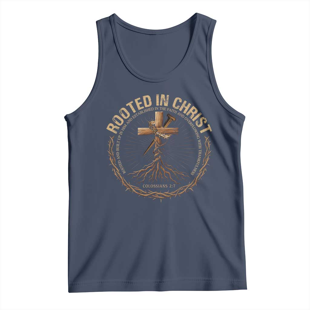 Rooted In Christ Tank Top Jesus Christian Cross Bible Verse TS11 Navy Print Your Wear