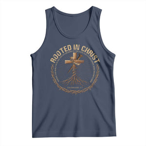 Rooted In Christ Tank Top Jesus Christian Cross Bible Verse TS11 Navy Print Your Wear
