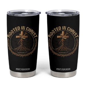 Rooted In Christ Tumbler Cup Jesus Christian Cross Bible Verse TS11 Black Print Your Wear