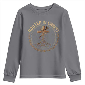 Rooted In Christ Youth Sweatshirt Jesus Christian Cross Bible Verse TS11 Charcoal Print Your Wear