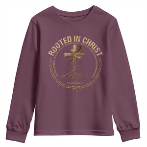 Rooted In Christ Youth Sweatshirt Jesus Christian Cross Bible Verse TS11 Maroon Print Your Wear